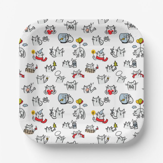 Funny cats, milk and magic. paper plate (Front)