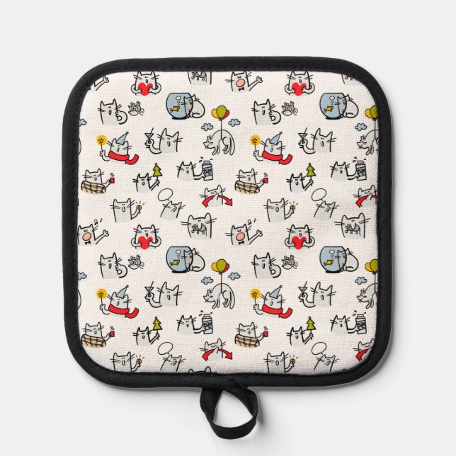 Funny cats, milk and magic. pot holder (Front)