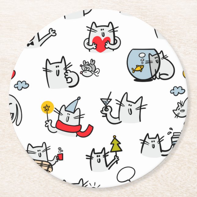Funny cats, milk and magic. round paper coaster (Front)