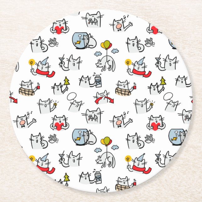 Funny cats, milk and magic. round paper coaster (Front)