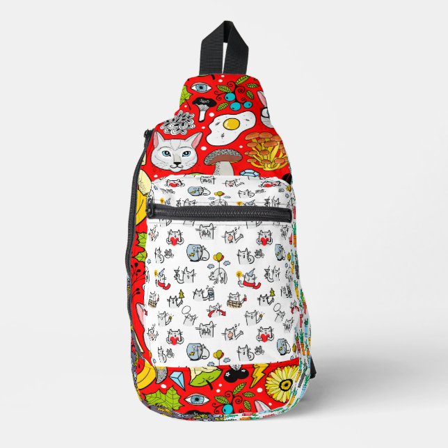 Funny cats, milk and magic. sling bag (Front)
