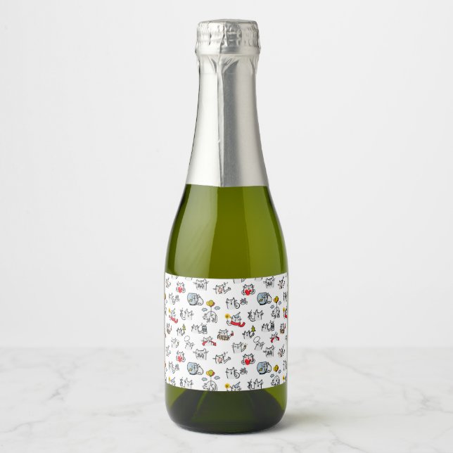 Funny cats, milk and magic. sparkling wine label (Front)
