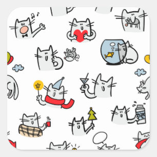Funny cats, milk and magic. square sticker