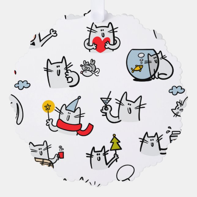 Funny cats, milk and magic. tree decoration card (Front)