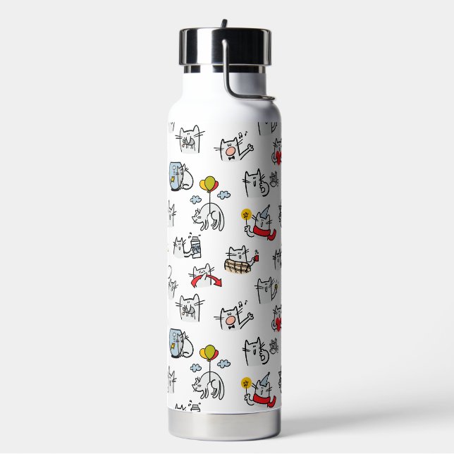 Funny cats, milk and magic. water bottle (Left)