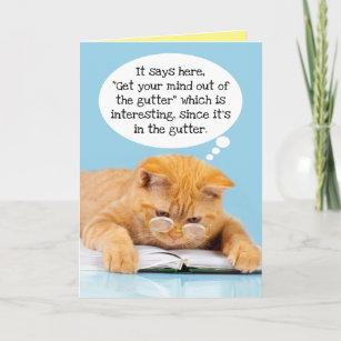 Funny Cat's Mind Is In The Gutter Birthday Card