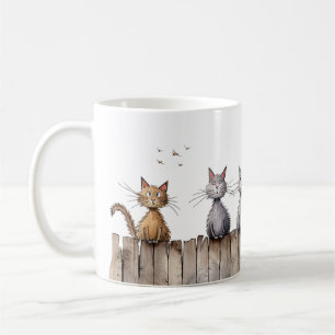 Funny Cats on Fence Cute Animals Pets Coffee Mug
