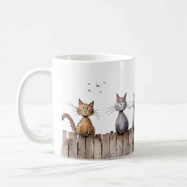Funny Cats on Fence Cute Animals Pets Coffee Mug (Left)