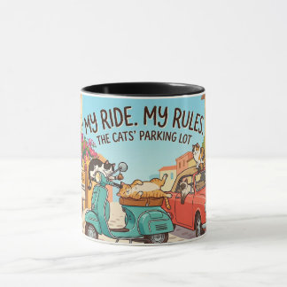 Funny Cats on Vehicles Cartoon Art Mug