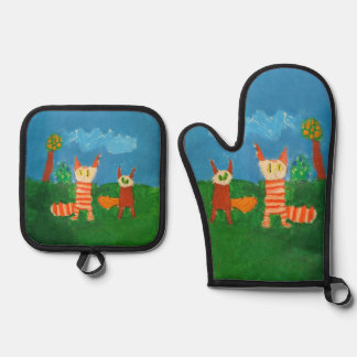 Funny Cats Oven Mitt & Pot Holder Set