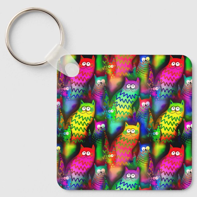 Funny Cats Pattern-54578 Key Ring (Front)