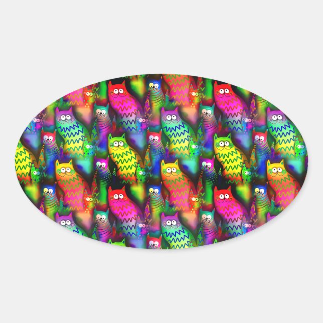 Funny Cats Pattern-54578 Oval Sticker (Front)