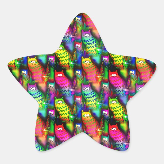 Funny Cats Pattern-54578 Star Sticker (Front)