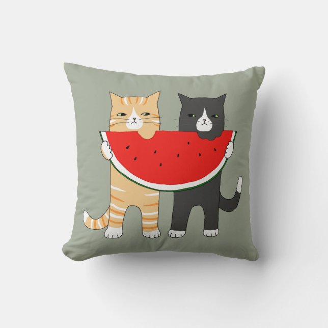 Funny Cats Pillow Cat Watermelon Throw Pillow (Front)