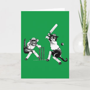 Funny Cats Playing Cricket Holiday Card