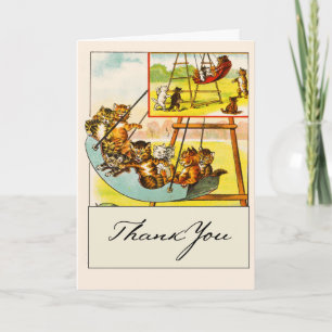 Funny Cats Playing on Playground Swing Thank You Card