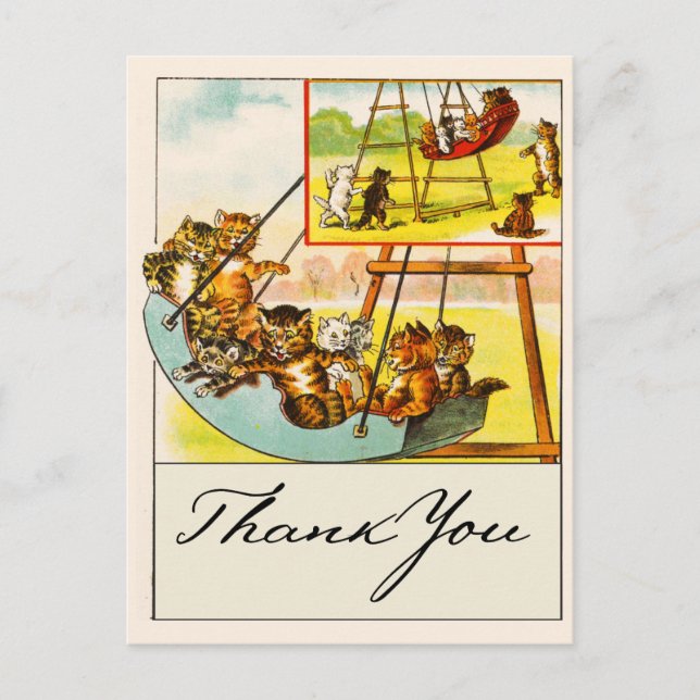 Funny Cats Playing on Playground Swing Thank You Postcard (Front)