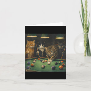 Funny Cats Playing Pool Vintage Billiards Meme Card