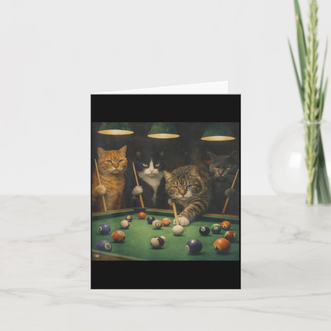 Funny Cats Playing Pool Vintage Billiards Meme Card (Front)