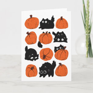 Funny Cats Retro Groovy Pumpkin Halloween Thanksgi Card
