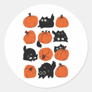 Funny Cats Retro Groovy Pumpkin Halloween Thanksgi Classic Round Sticker
