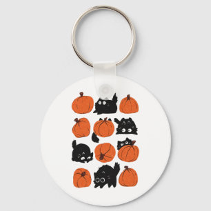 Funny Cats Retro Groovy Pumpkin Halloween Thanksgi Key Ring