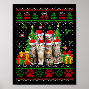 Funny Cats Santa Hat Christmas Tree Ugly Christmas Poster