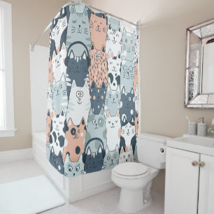 funny cats seamless pattern shower curtain