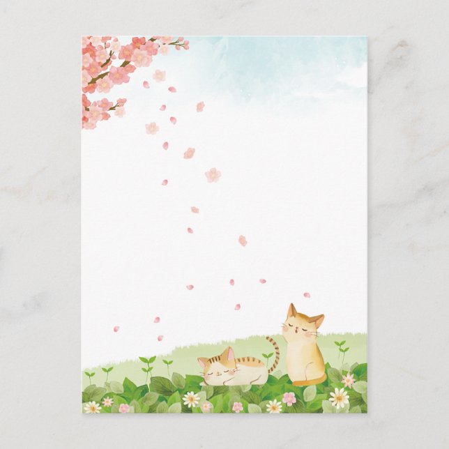 Funny Cats Singing under Cherry Blossoms Holiday Postcard (Front)