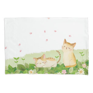 Funny Cats Singing under Cherry Blossoms Pillowcase