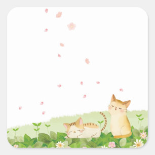 Funny Cats Singing under Cherry Blossoms Square Sticker