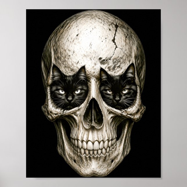 Funny Cats Skull Kittens Goth Alt Punk Weirdcore Poster (Front)