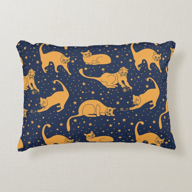 Funny cats, stars, space pattern. decorative cushion (Front)