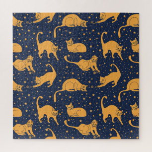 Funny cats, stars, space pattern. jigsaw puzzle