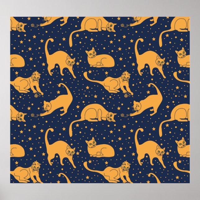 Funny cats, stars, space pattern. poster (Front)