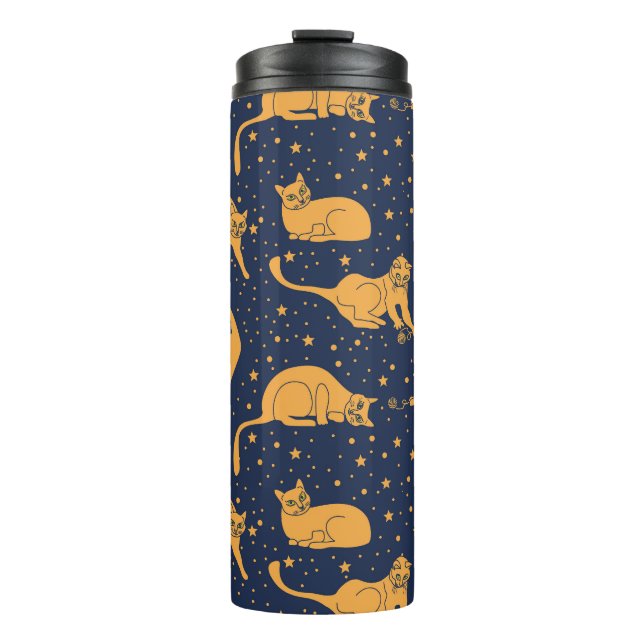 Funny cats, stars, space pattern. thermal tumbler (Front)