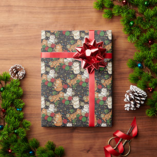 Funny Cats Tangled in Yarn Lights Christmas Wrapping Paper