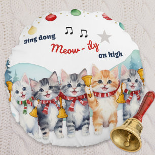 Funny Cats Watercolor Personalized Christmas Round Cushion