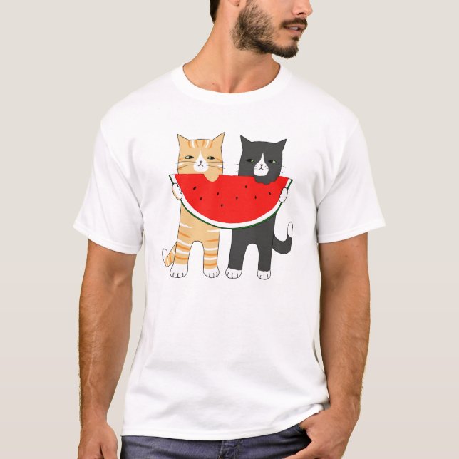 Funny Cats Watermelon Hipster Animal Graphic Tee (Front)