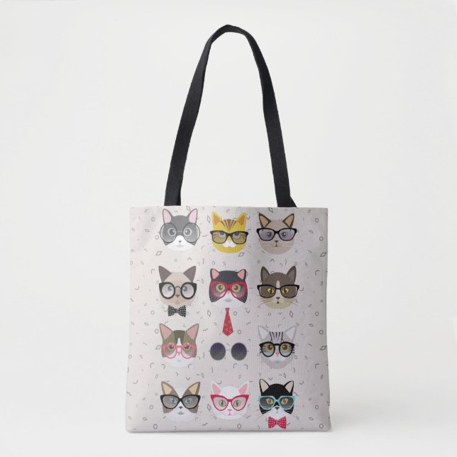 Funny Cats with Glasses All-Over-Print Tote Bag (Front)