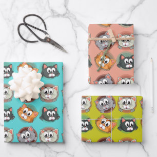 Funny Cats Wrapping Paper Set of 3