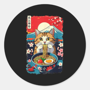 Funny Catzilla Anime Ramen Japanese Cat Men Women  Classic Round Sticker