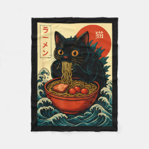 Funny Catzilla Anime Ramen Japanese Cat Men Women Fleece Blanket