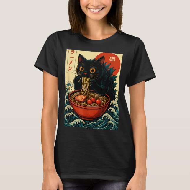 Funny Catzilla Anime Ramen Japanese Cat Men Women  T-Shirt (Front)