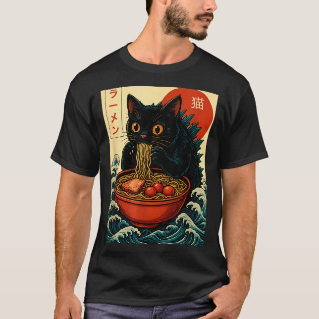 Funny Catzilla Anime Ramen Japanese Cat Men Women  T-Shirt (Front)
