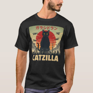 Funny Catzilla Retro Kaiju Black Cat Giant Monster T-Shirt