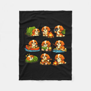Funny cavalier camping cute dog hiking camper fleece blanket