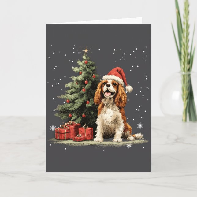 Funny Cavalier King Charles Spaniel Dog Xmas Tree  Card (Front)