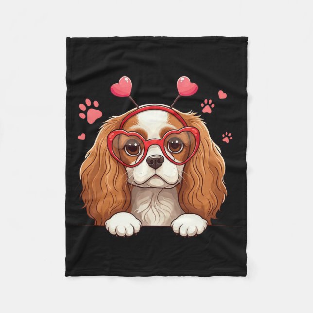 Funny Cavalier King Charles Spaniel Heart Headnd V Fleece Blanket (Front)