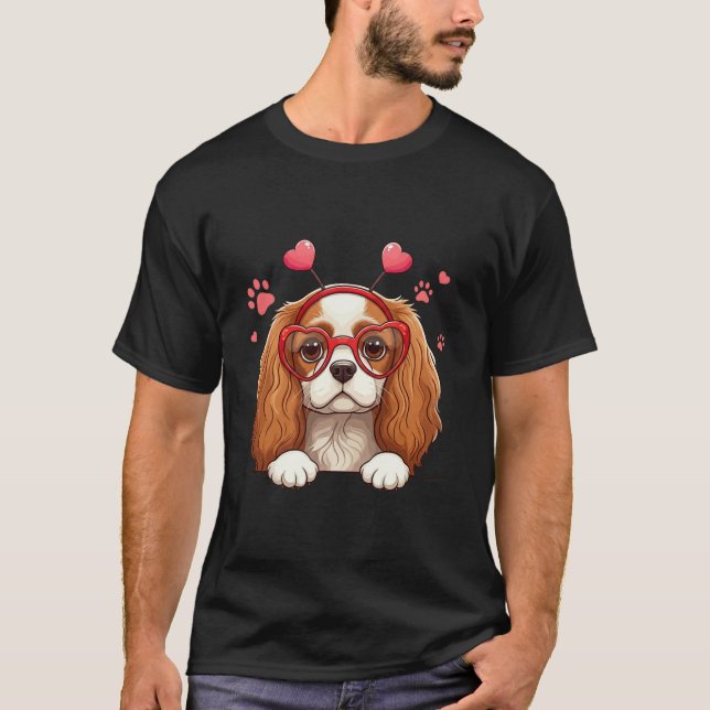 Funny Cavalier King Charles Spaniel Heart Headnd V T-Shirt (Front)